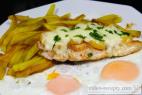 Recept Kuřecí plátek s broskvovým přelivem a vajíčkovou oblohou - kuřecí plátky - návrh na servírování